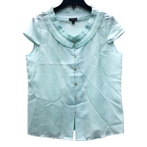 NWOT Talbots 100% Silk Lightweight Light Blue Teal Button Down Work Blouse Top 6